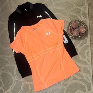 NWT🌷FILA🌷Bundle running wicking performance black zip front jacket, peach tee